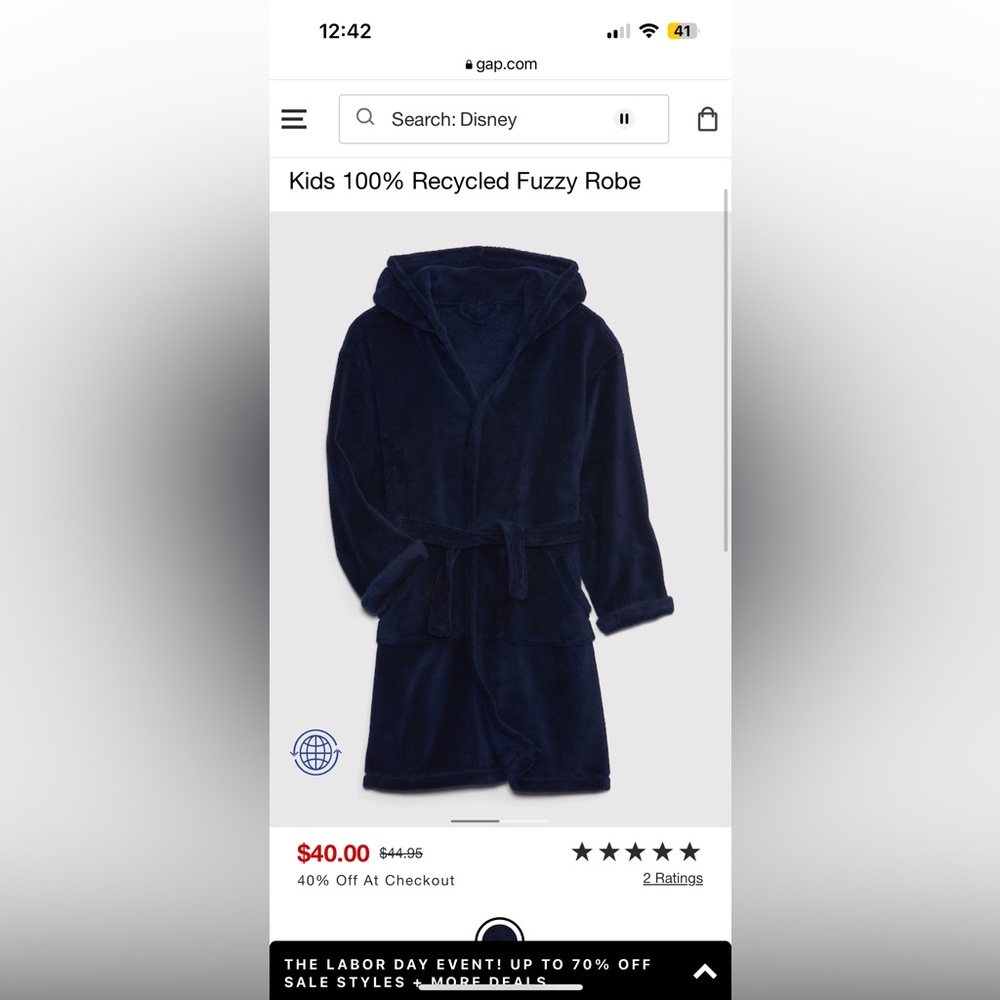 Gap Kids 100% recycled fuzzy robe - size 6